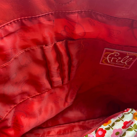 Vera Bradley Frill large tote shoulder bag red patent trim floral body - Picture 9 of 13